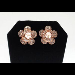 Large Flower Petal Earrings Rose Gold Tone Made with Swarovski Crystals
